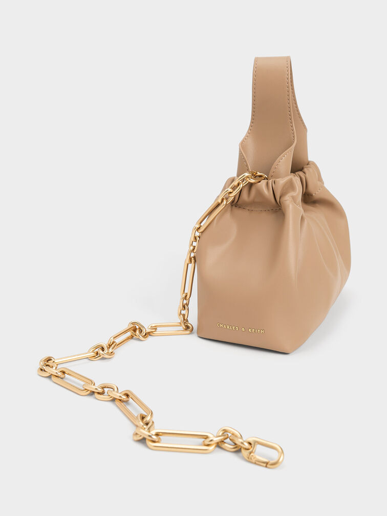 Ally Ruched Slouchy Chain-Handle Bag, Sand, hi-res