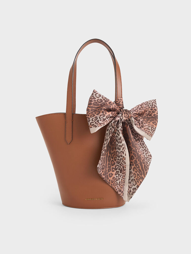 Sianna Scarf-Print Tote Bag, Chocolate, hi-res