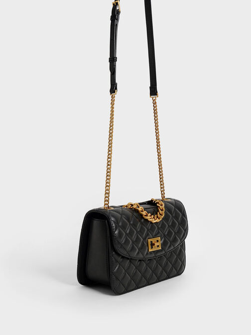 Quilted Chain Bag, Black, hi-res