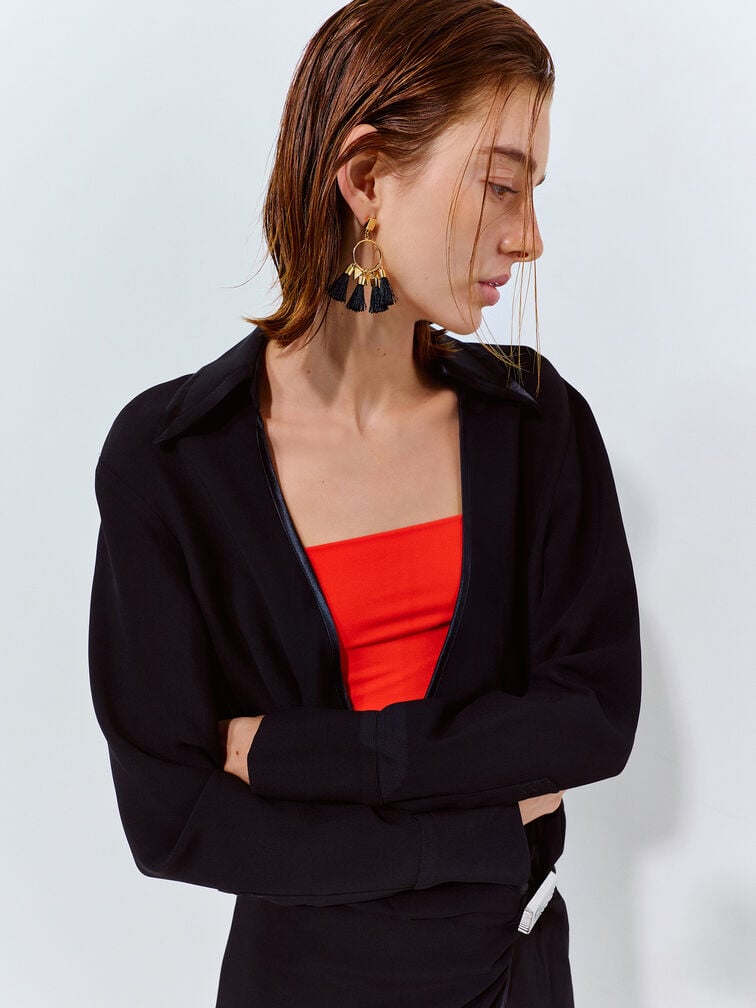 Orelia Tassel Drop Earrings, Black, hi-res