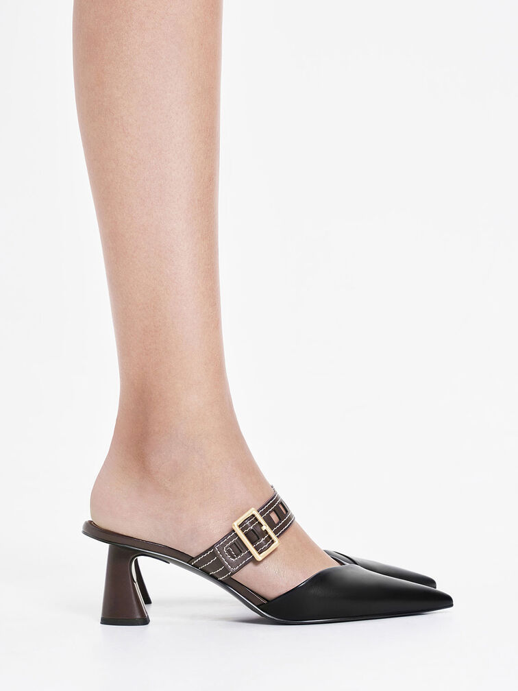 Black Sepphe Cut-Out Strap Heeled Mule Pumps - CHARLES & KEITH US