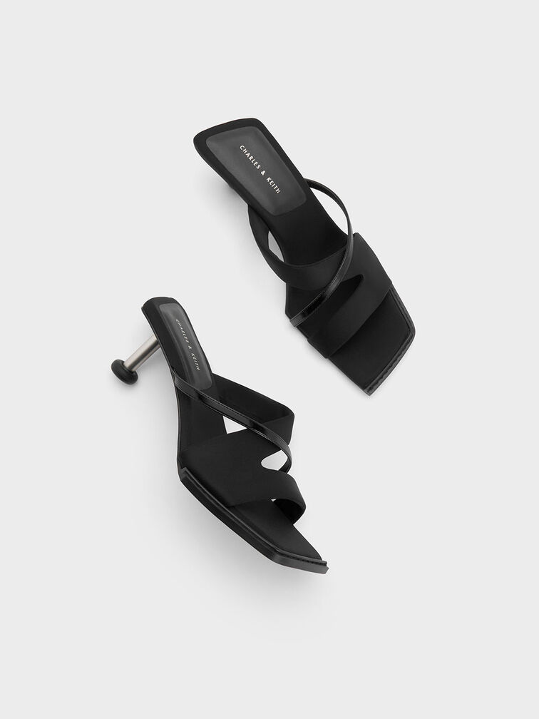 Sandalias de tacón escultural con tiras cruzadas, Negro, hi-res
