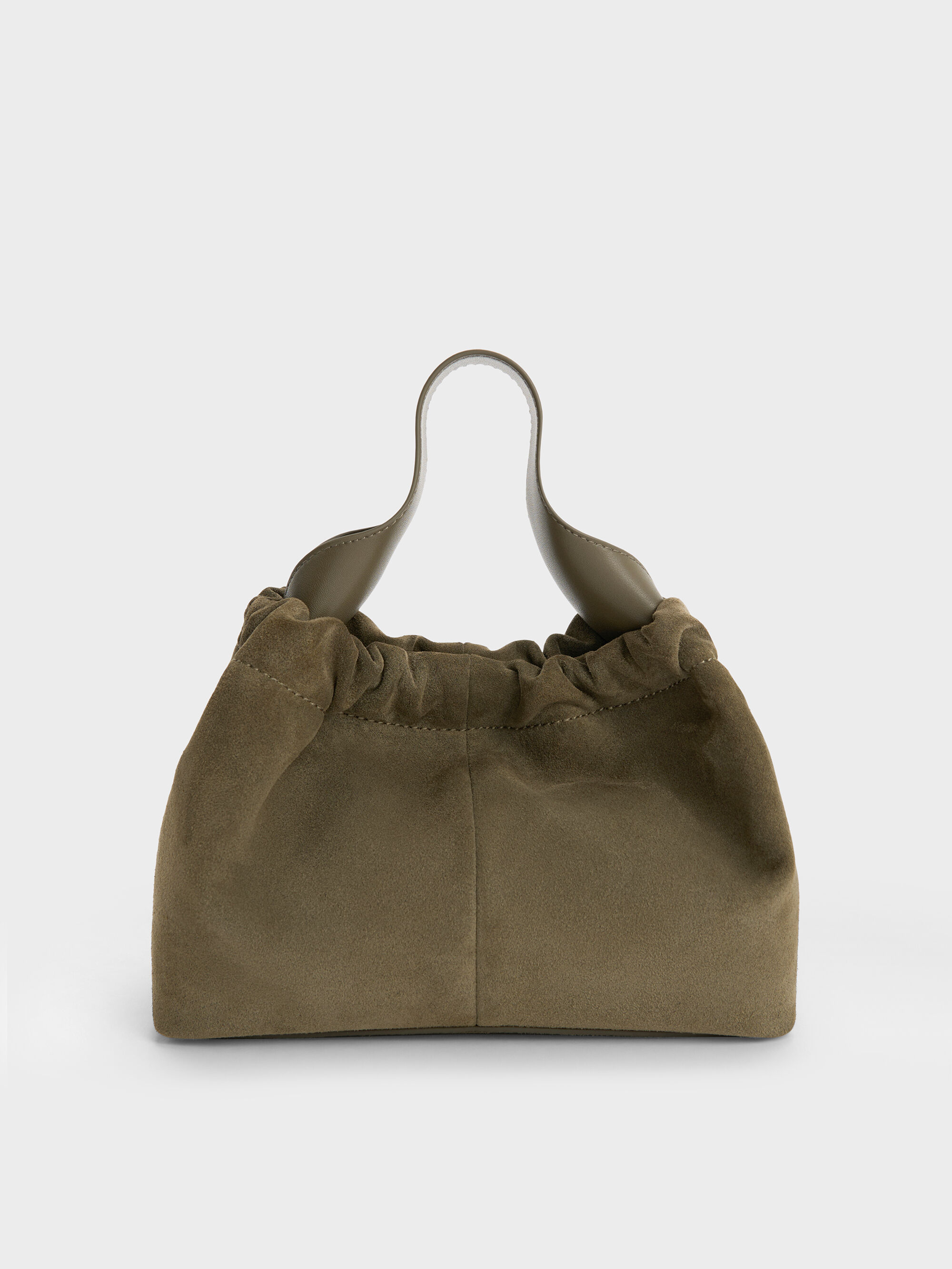 Deep Olive Ally Recycled Suede Ruched Slouchy Chain-Handle Bag