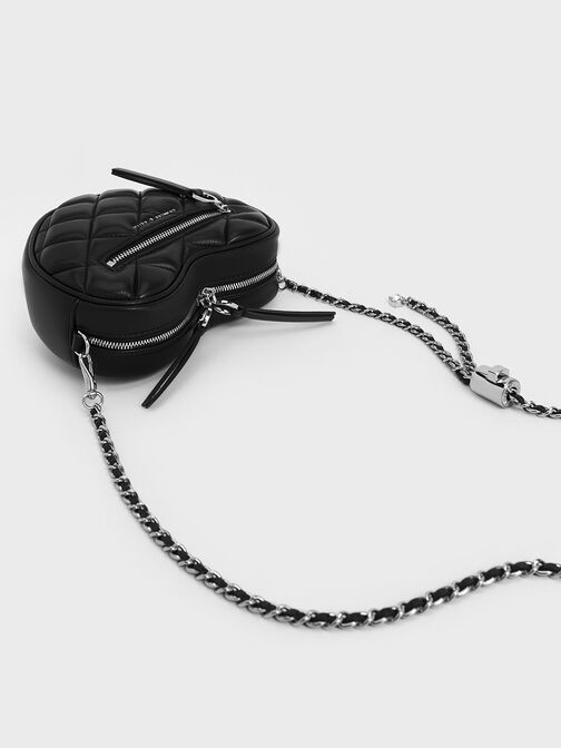 Bolso cruzado Philomena en forma de corazón efecto acolchado, Noir, hi-res