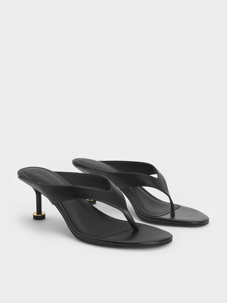 Wynn Sculptural-Heel Thong Sandals, Black, hi-res