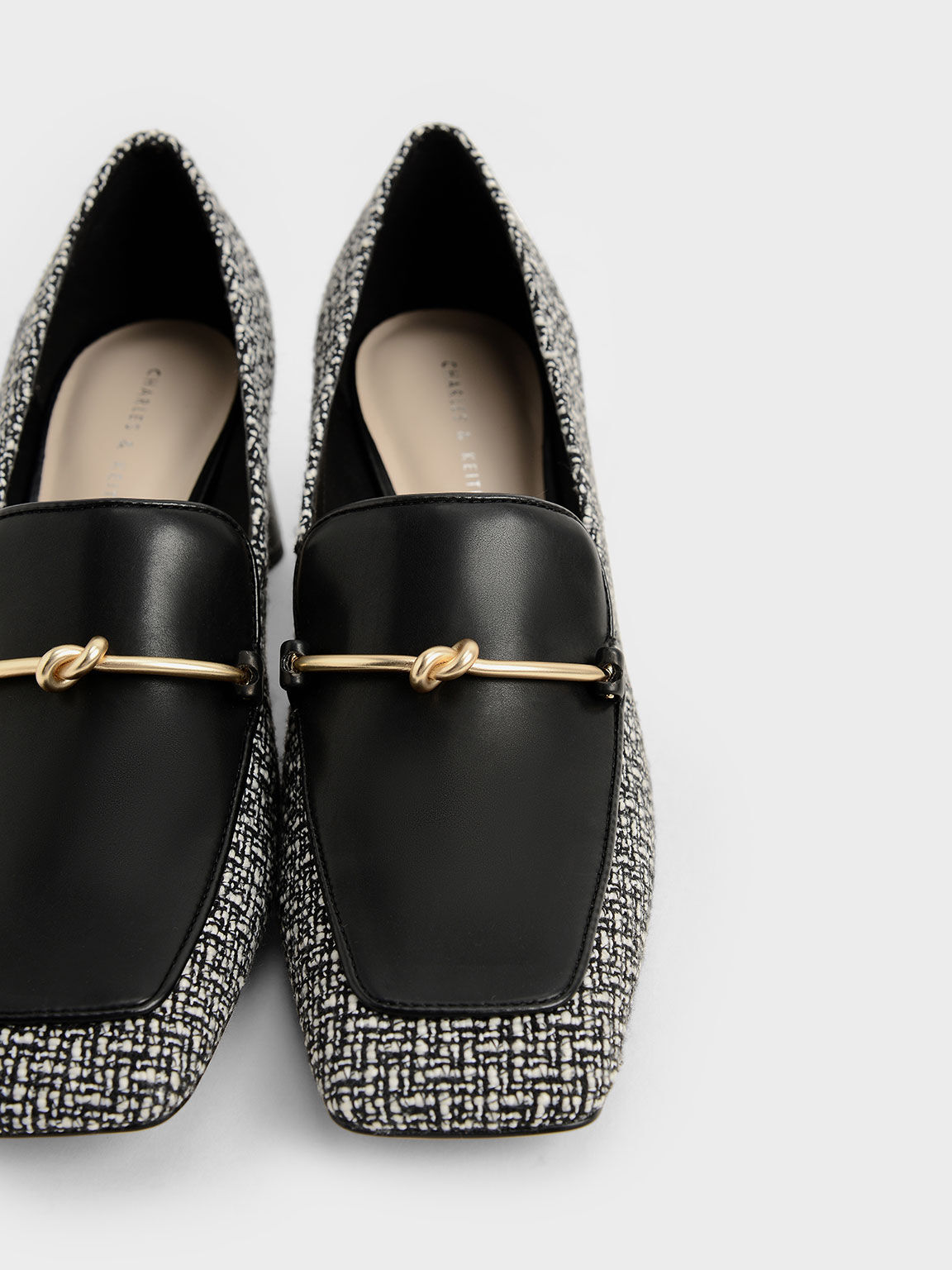 Multicoloured Metallic Accent Tweed Loafer Pumps - CHARLES & KEITH  International