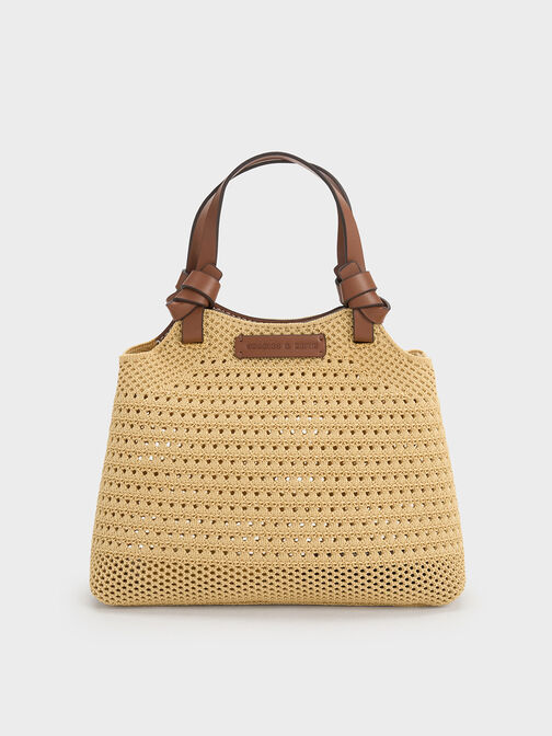 Ida Knotted Handle Knitted Tote Bag, Beige, hi-res