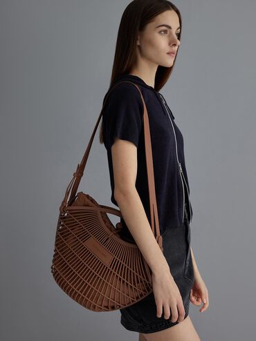 Calypso Fan Curved-Handle Bag, Chocolate, hi-res
