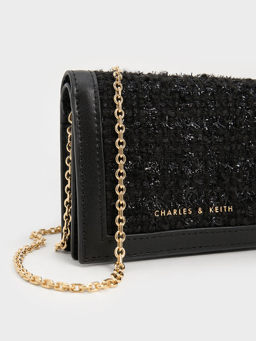 Tweed Snap Button Mini Short Wallet, Black, hi-res