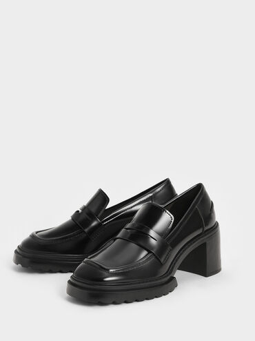 Penny Loafer Pumps, Black, hi-res