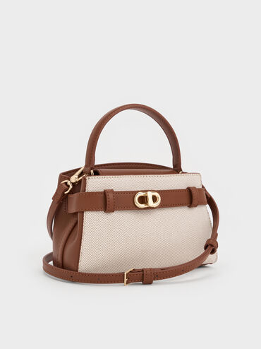 Bolso Aubrielle de lona bicolor con asa superior, Lona gris pardo, hi-res