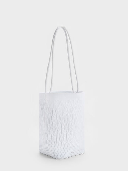 Genoa 菱格針織水桶包, 白色, hi-res