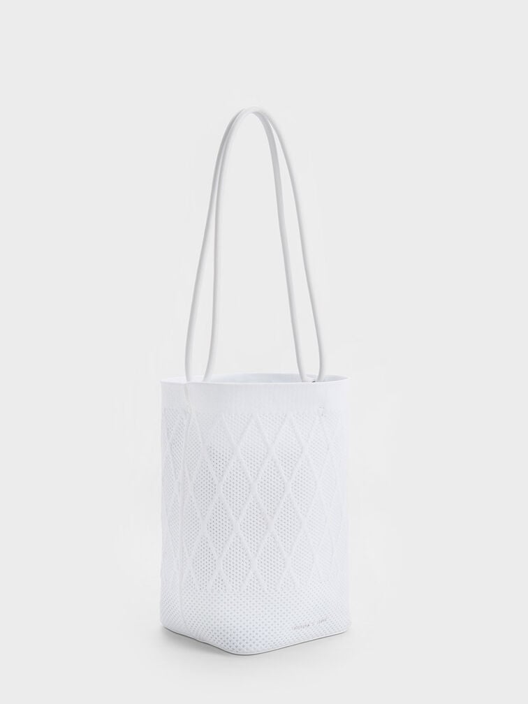 Genoa Knitted Drawstring Bag, White, hi-res