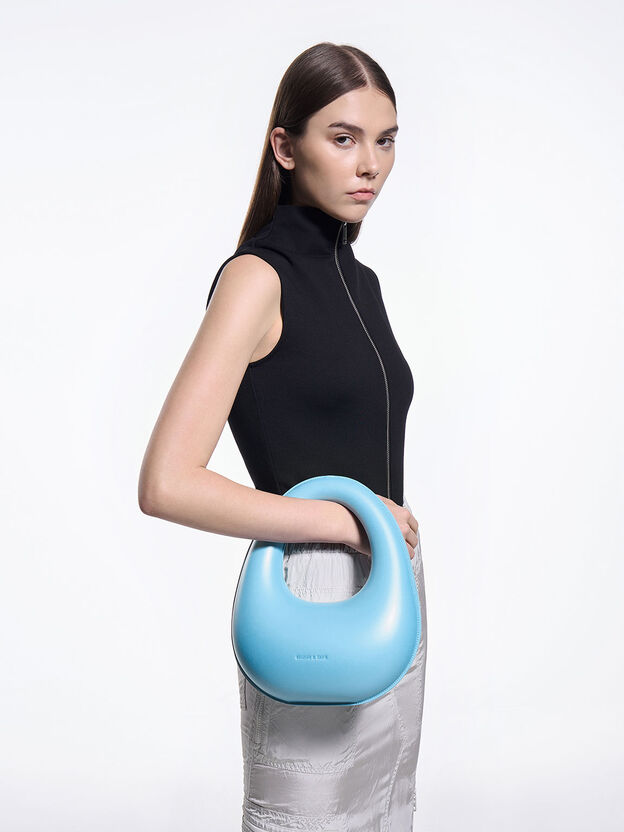 Sculptural Top Handle Moon Bag, Blue, hi-res