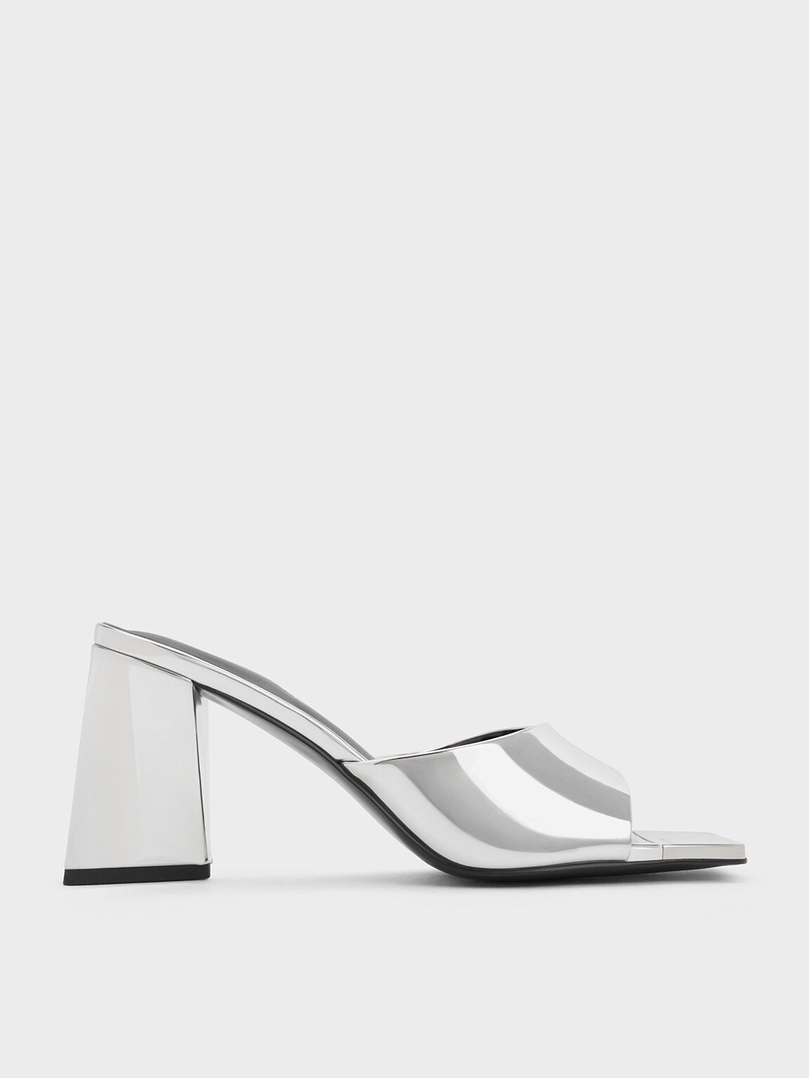 Silver block heel mules 2025
