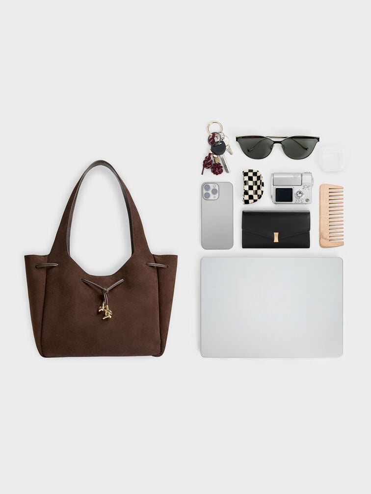 Mila 麂皮扭結托特包, 濃縮咖啡棕, hi-res