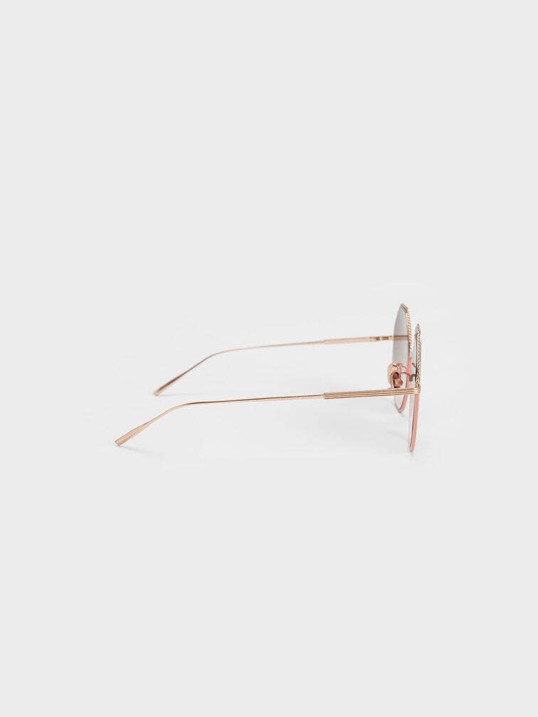 Hexagonal Wire-Frame Sunglasses, Pink, hi-res