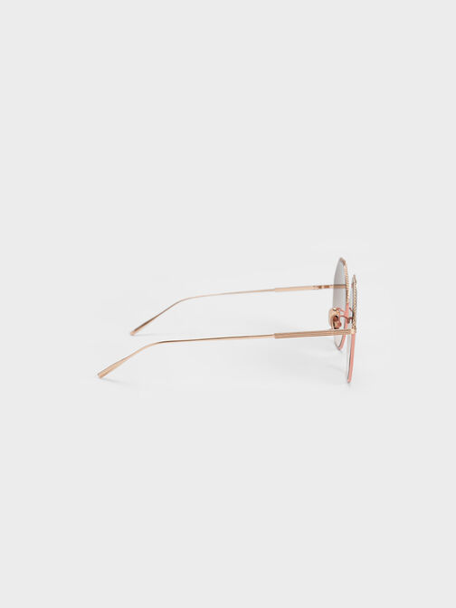 Hexagonal Wire-Frame Sunglasses, Pink, hi-res