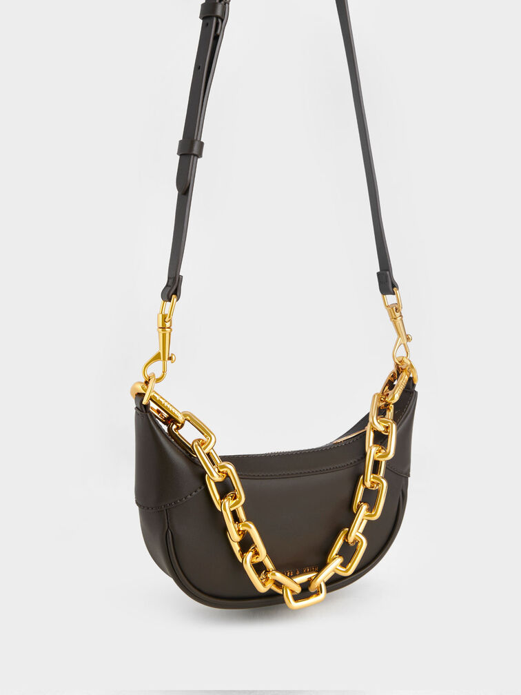 Shalia Chain-Handle Moon Bag, Dark Moss, hi-res