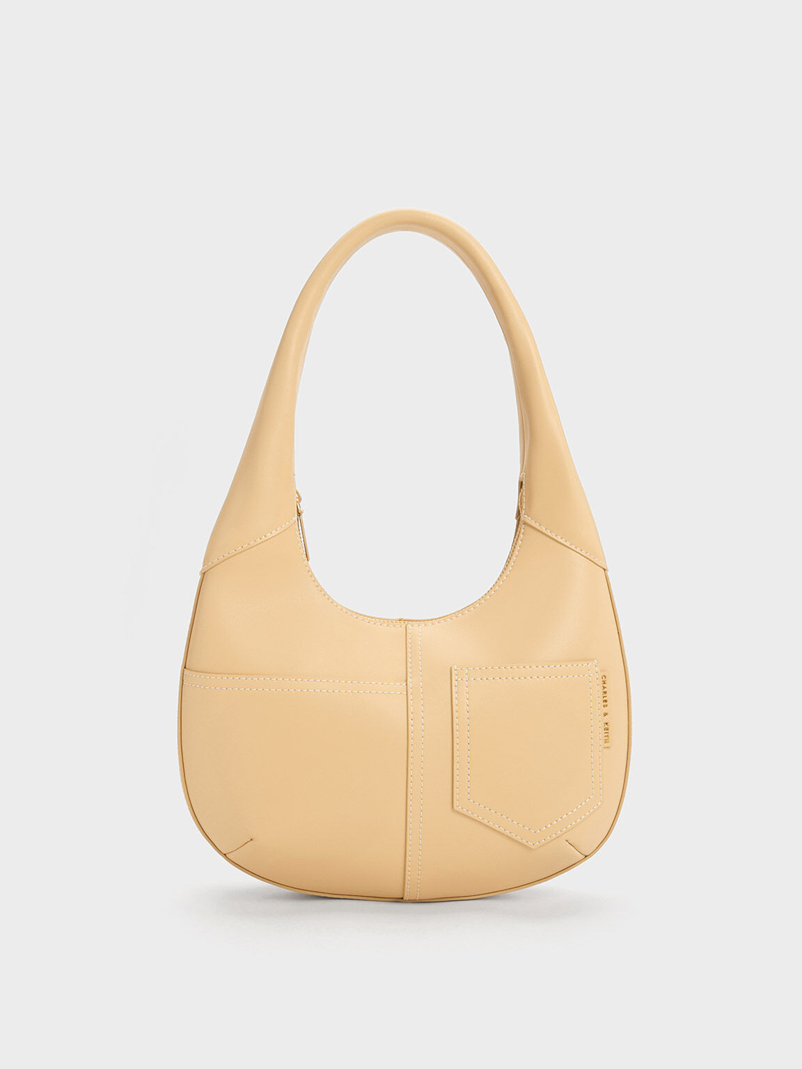 Beige Anthea Contrast-Trim Curved Hobo Bag - CHARLES & KEITH KW