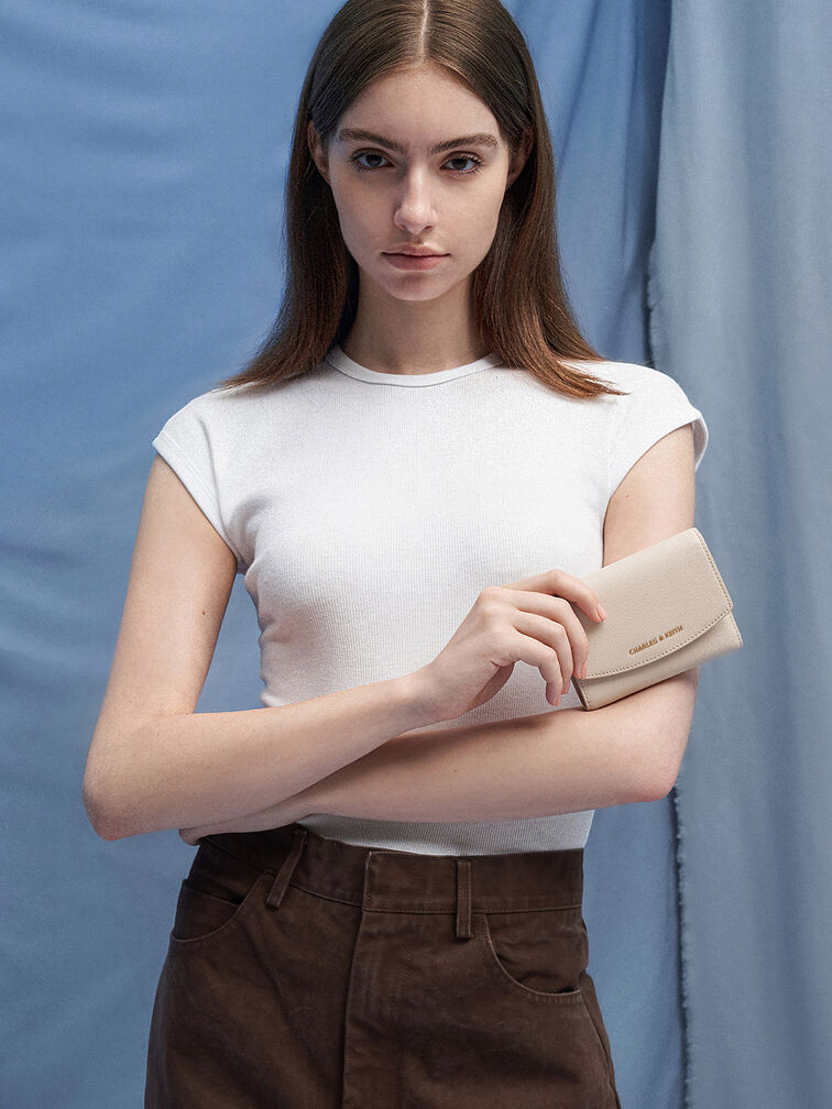 Briony Curved Flap Wallet, Oat, hi-res