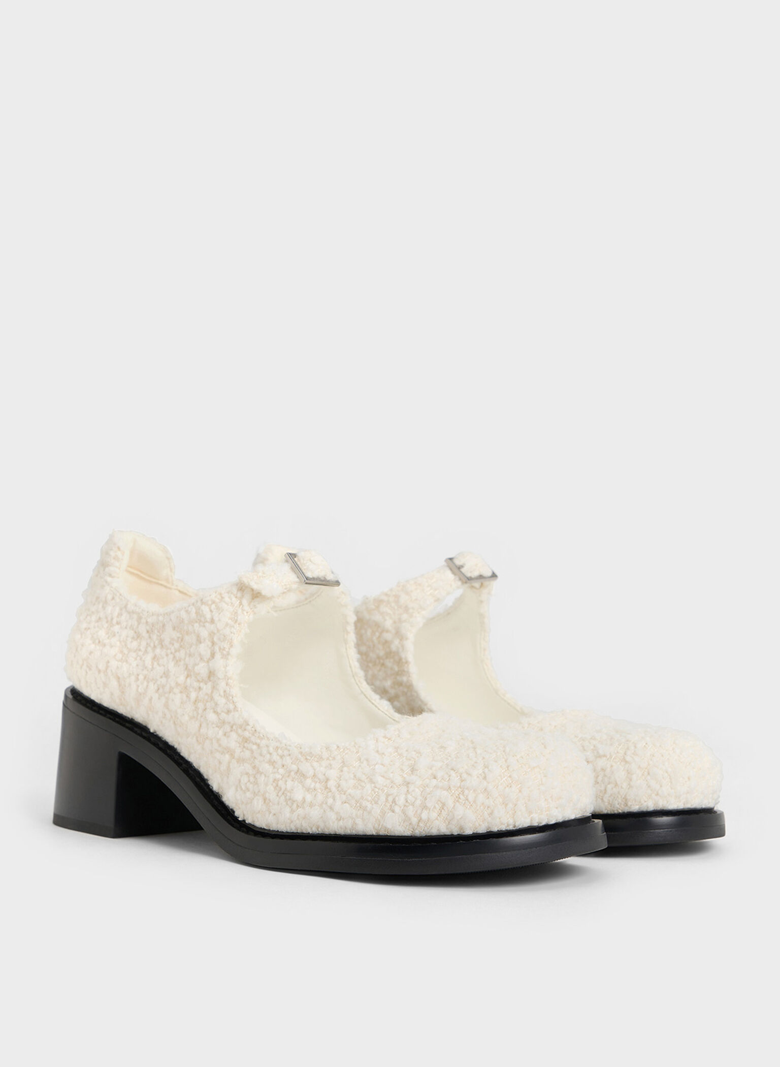 Rooney Furry Buckled Block-Heel Mary Janes, White, hi-res