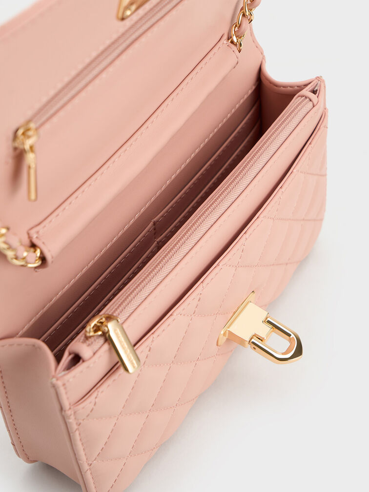 Pink Cressida Quilted Push-Lock Clutch - CHARLES & KEITH US