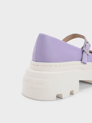 休閒撞色厚底瑪莉珍鞋, 紫色, hi-res