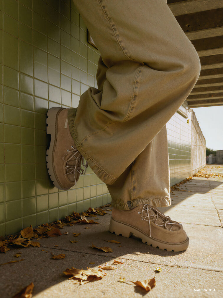 Faux Suede Patterned-Lace Derbys, Sand, hi-res