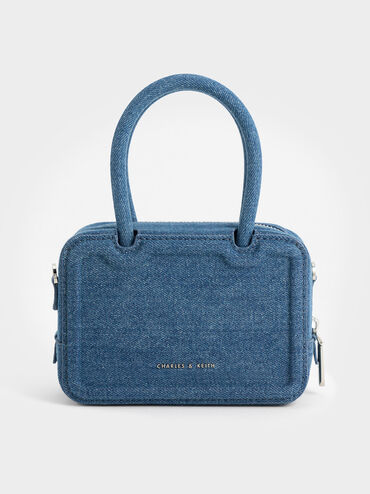 Perline Denim Elongated Top Handle Bag, Denim Blue, hi-res