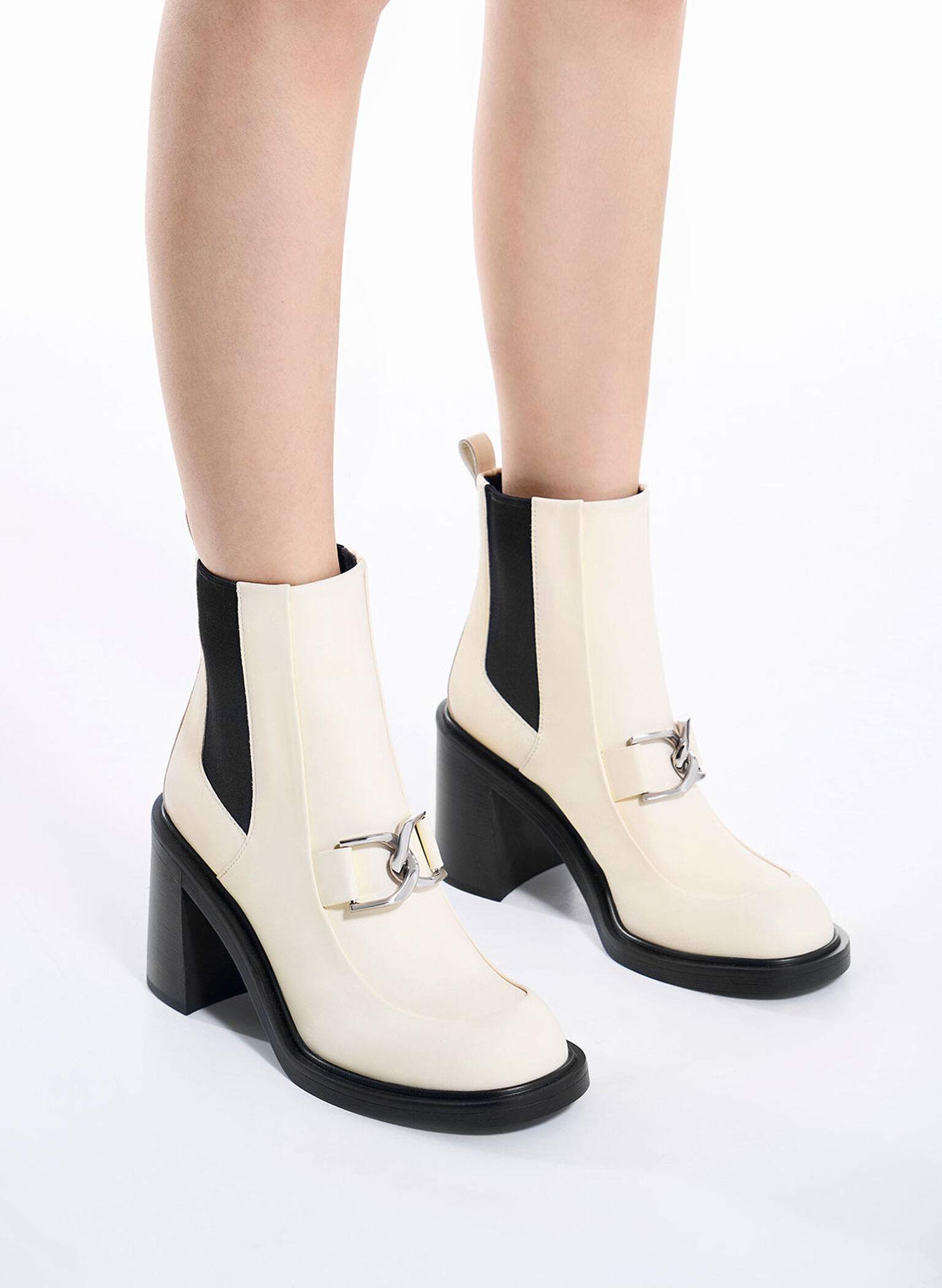 Gabine Block Heel Ankle Boots, Chalk, hi-res