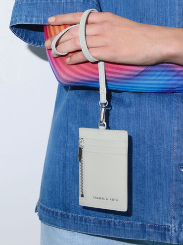 Twilia Side-Zip Card Holder, Light Grey, hi-res