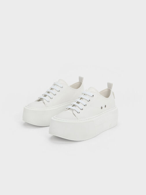 Chunky Platform Low-Top Sneakers, White, hi-res