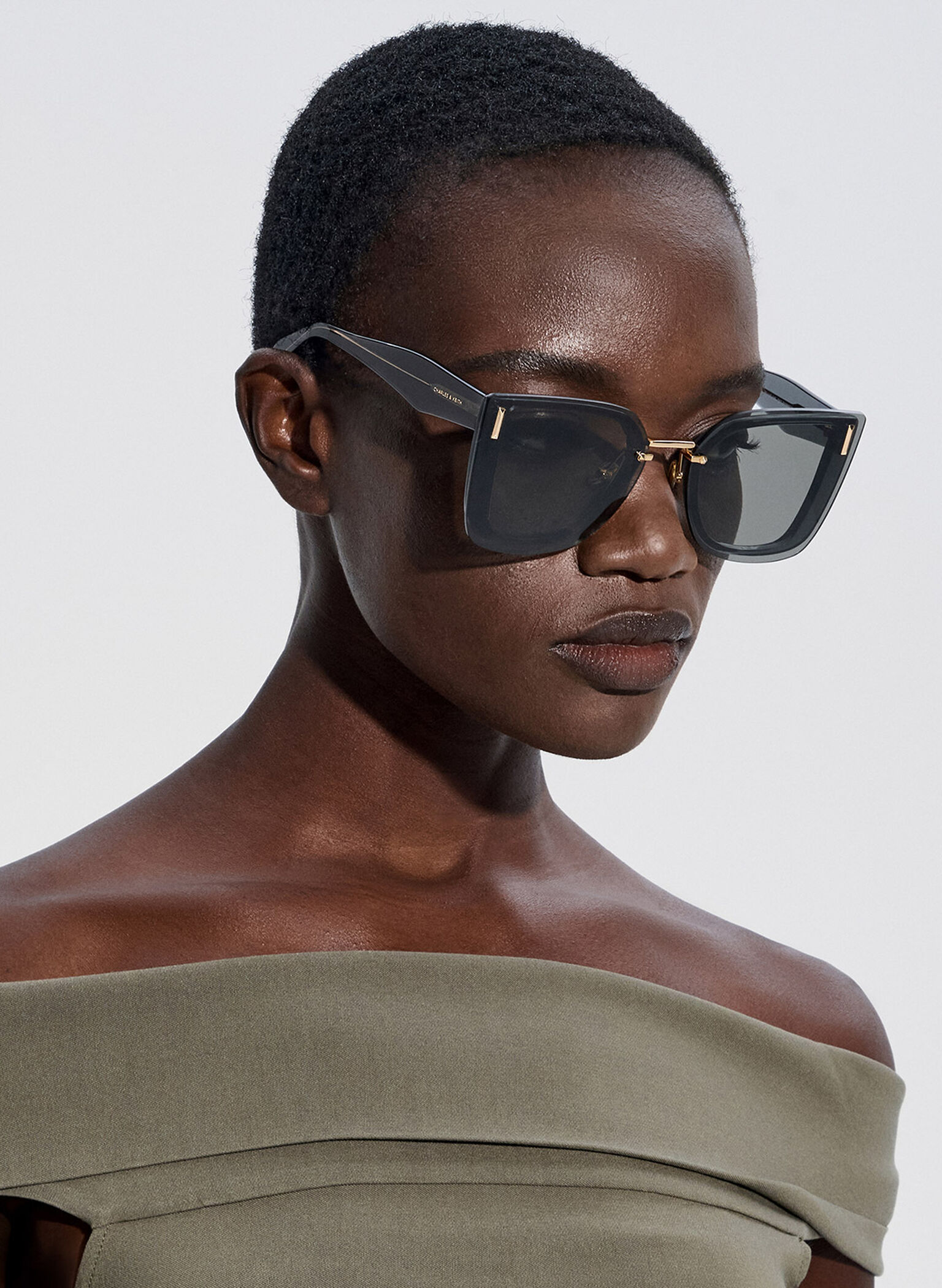 Jill Recycled Acetate Geometric Butterfly Sunglasses, Navy, hi-res