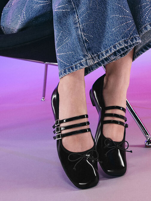 Triple-Strap Mary Janes, Black Box, hi-res