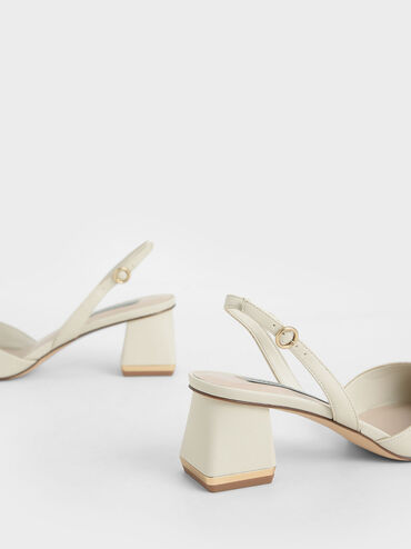 Zapatos destalonados con tacón trapecio, Blanco tiza, hi-res