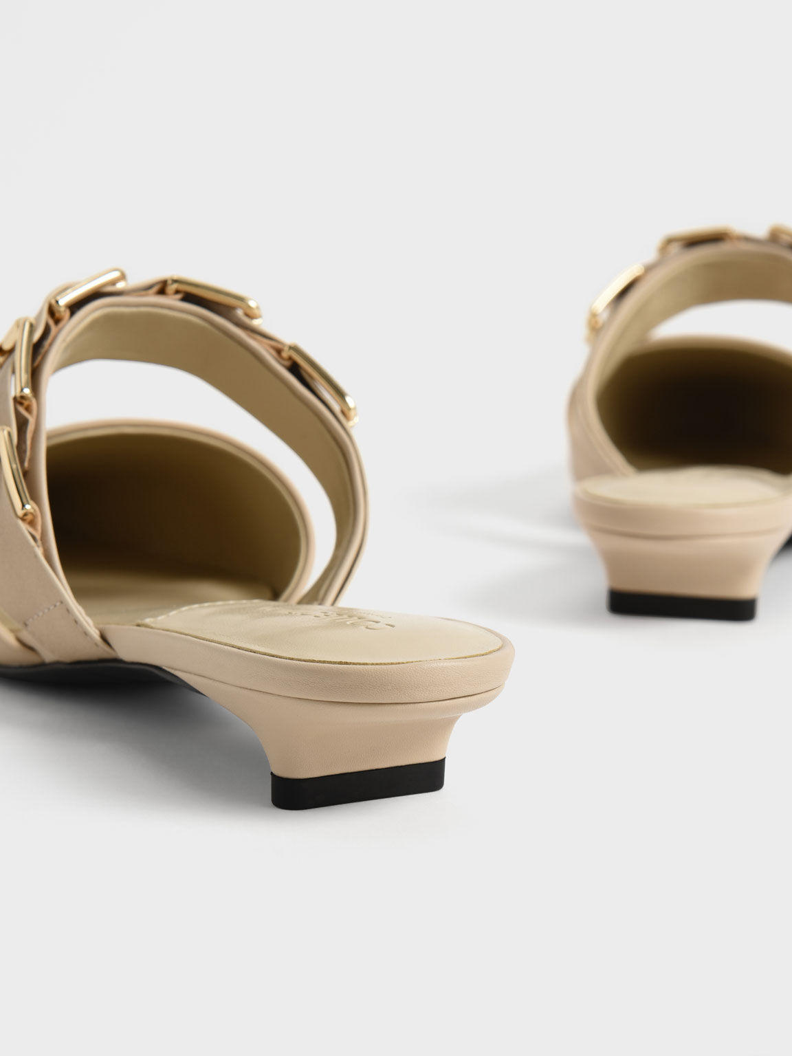 Buckled Leather Kitten Heel Mules, Chalk, hi-res