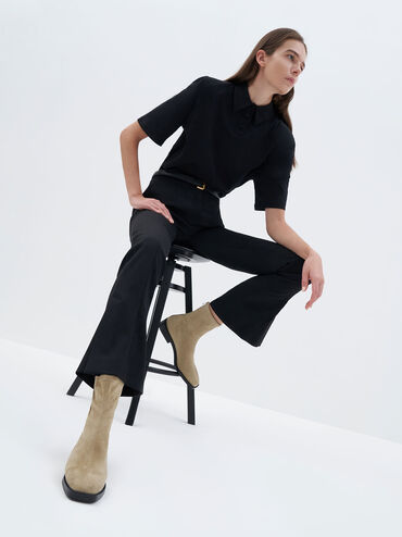 Textured Square Toe Zip-Up Ankle Boots, Taupe, hi-res