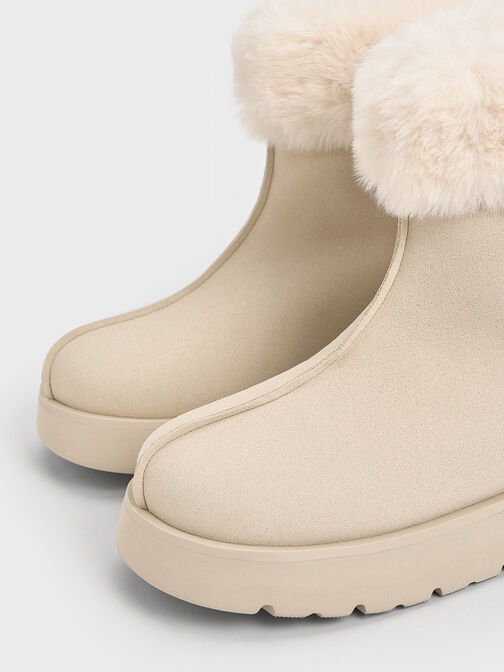 Girls' Faux Suede Fur-Trim Ankle Boots, Beige, hi-res