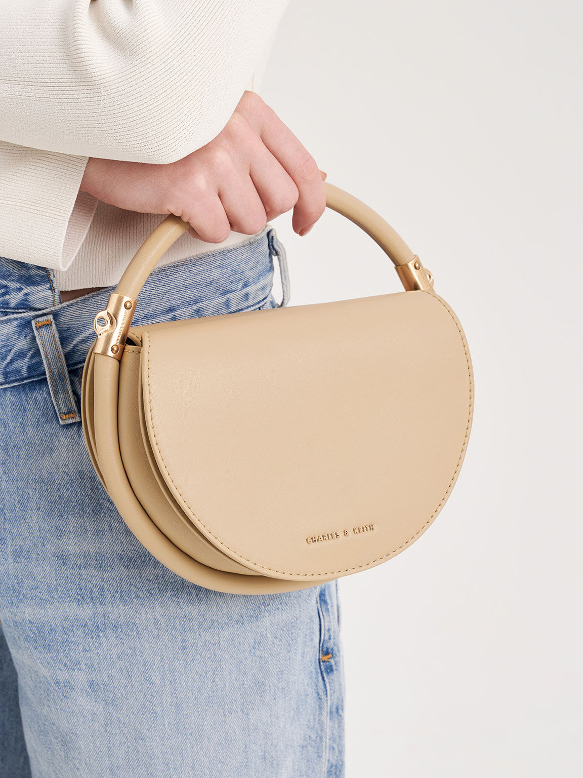 Lara Circle Handle Bag, Beige, hi-res