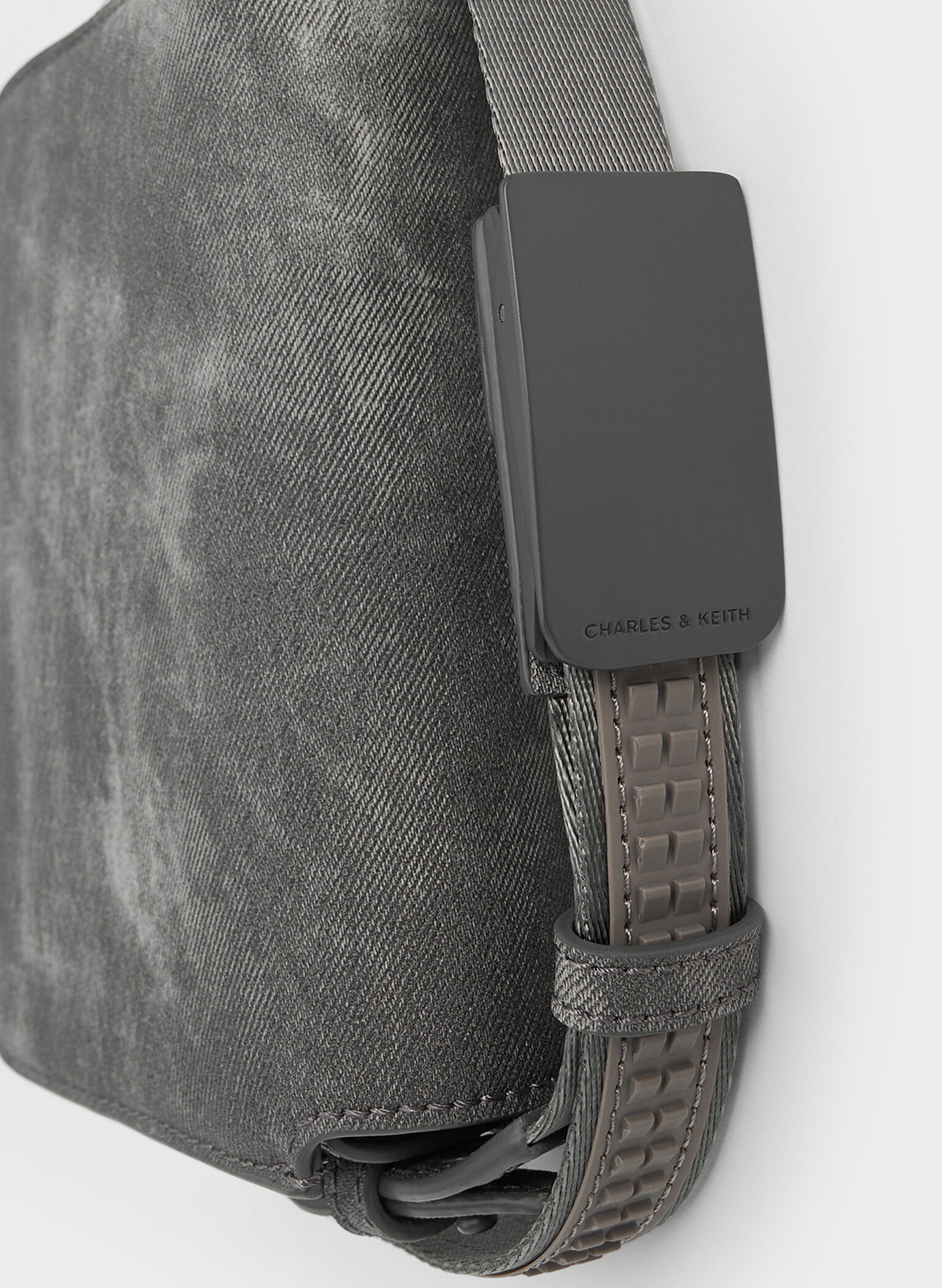 Bolsa de ombro jeans quadrada com aba frontal, Dark Grey, hi-res