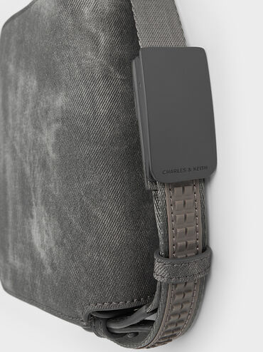 Bolsa de ombro jeans quadrada com aba frontal, Dark Grey, hi-res