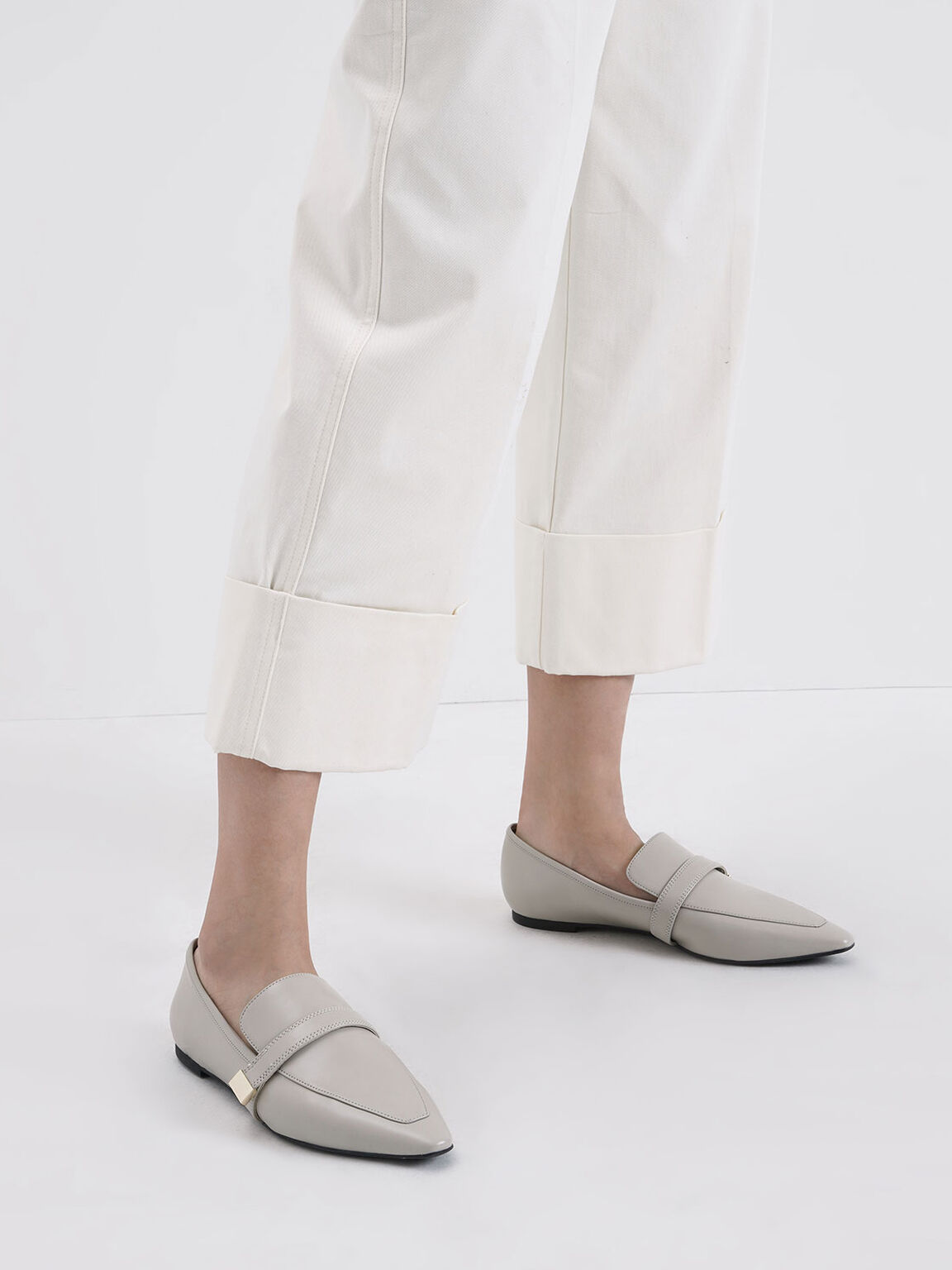 Metal Accent Loafers, Nude, hi-res