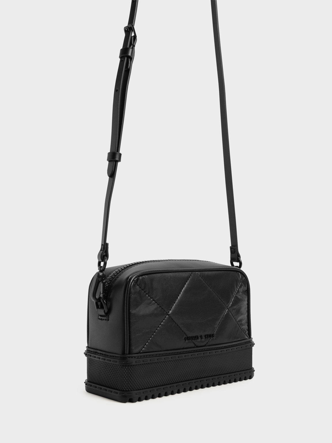 Quilted Top-Zip Crossbody Bag, Black, hi-res