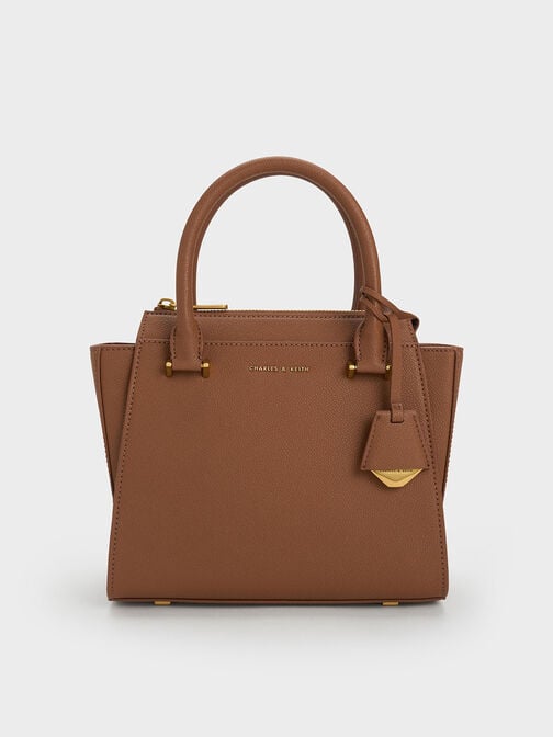 Harper Structured Top Handle Bag, Chocolate, hi-res
