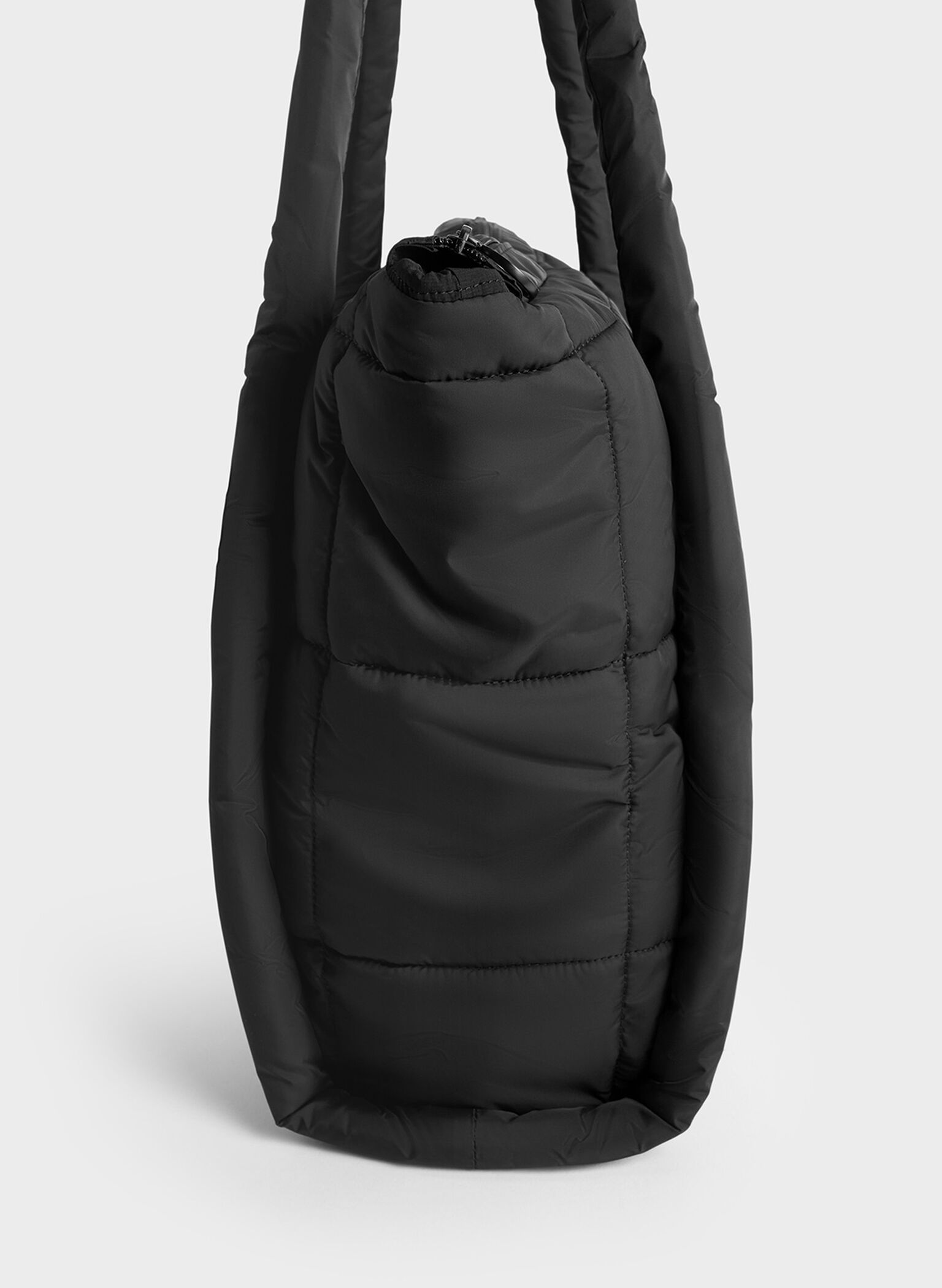 Errya Nylon Quilted Puffy Tote Bag, Jet Black, hi-res
