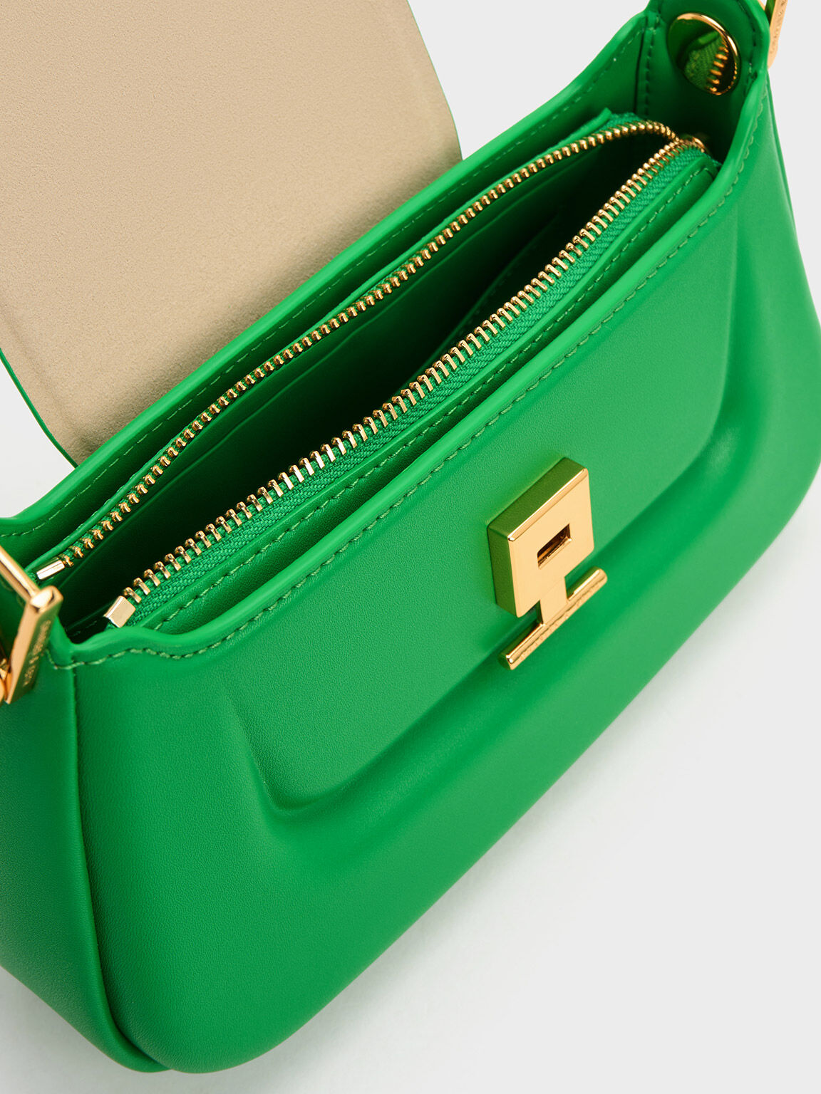 Green Koa Push-Lock Top Handle Bag - CHARLES & KEITH KW