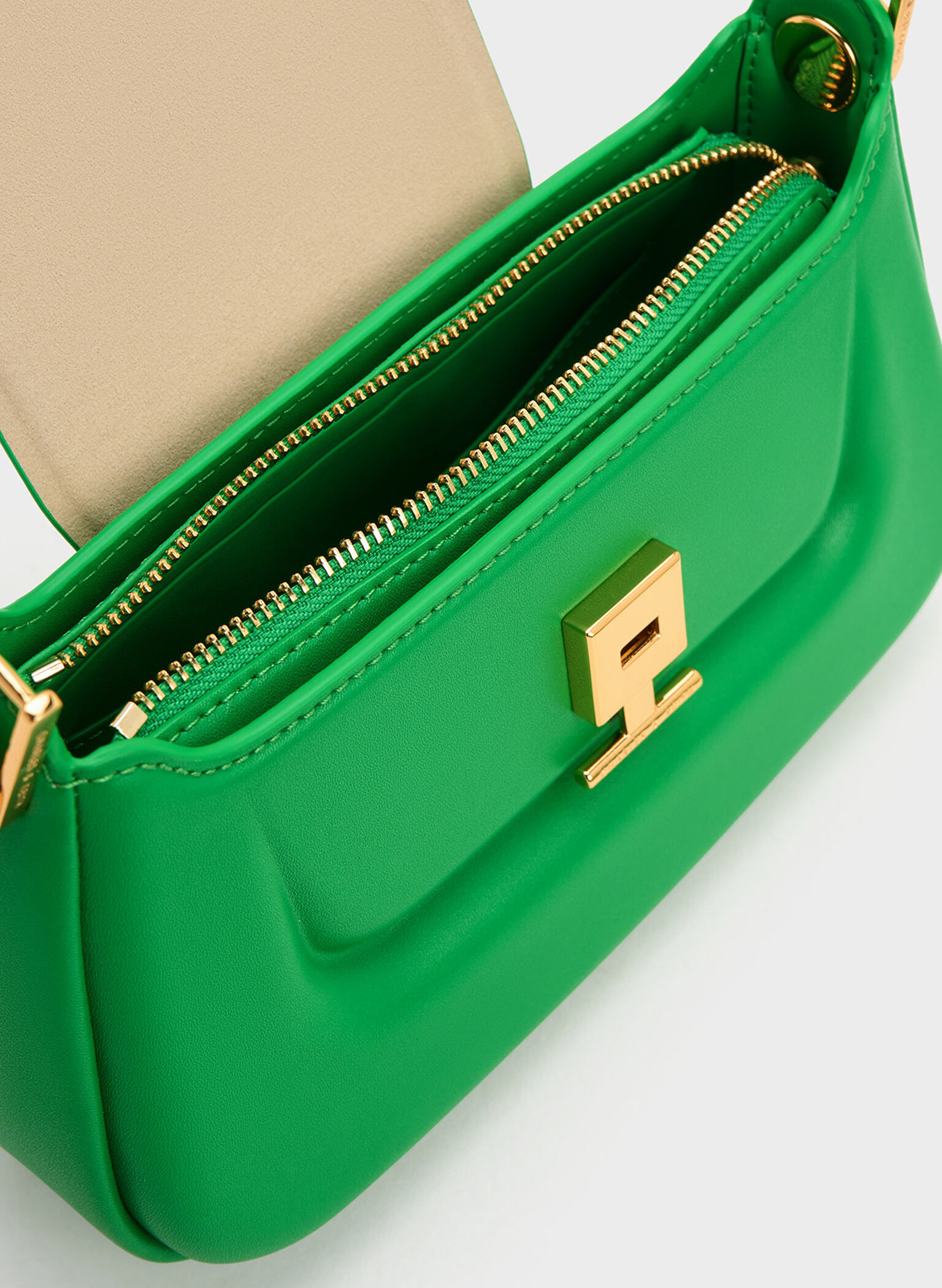 Green Koa Push-Lock Top Handle Bag - CHARLES & KEITH AU