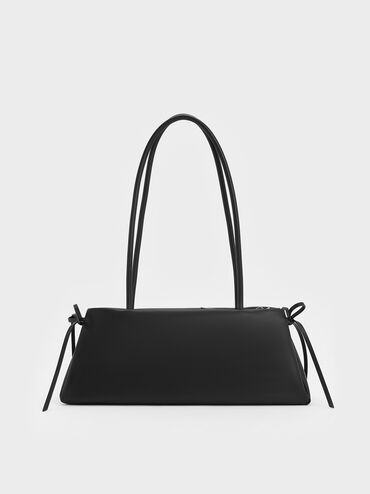 Bolso alargado tipo trapecio con lazo, Noir, hi-res