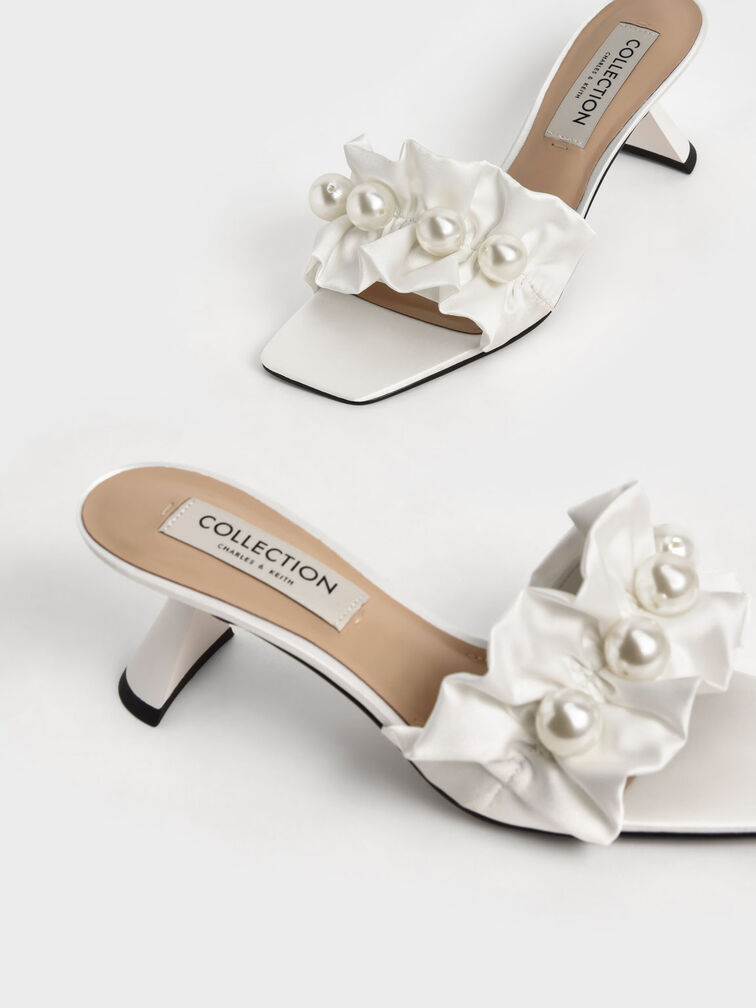 Blythe Bead-Embellished Satin Mules, White, hi-res